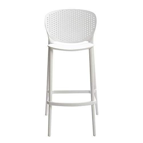 Photo 1 of Amazon Basics High Back Indoor/Outdoor Molded Plastic Barstool with Footrest,White
