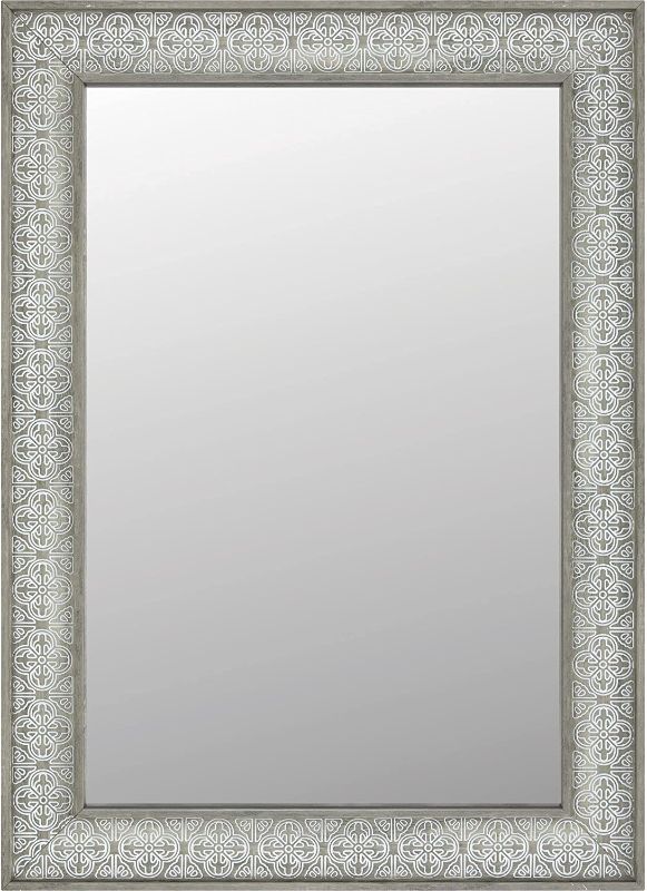 Photo 1 of 24-in W. x 36-in H. Framed Rectangular Bathroom Vanity Mirror-in Pacific Grey Walnut
