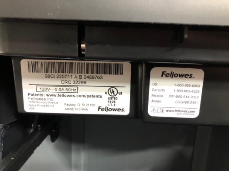 Photo 4 of **Parts Only** Non Functioning**Fellowes Powershred 99Ci 18-Sheet Capacity, 100% Jam Proof Cross-Cut Paper Shredder, Black/Gray
SEE NOTES

