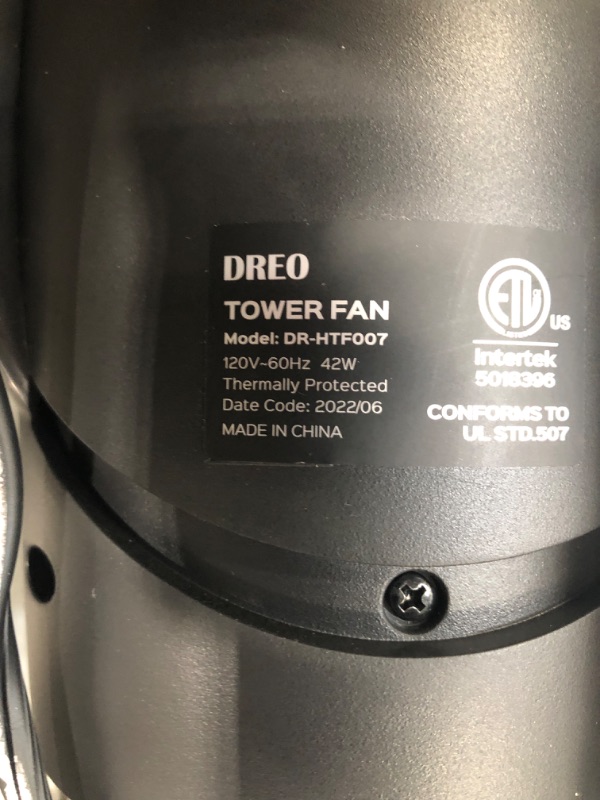 Photo 4 of Dreo Nomad One Tower Fan with Remote, 24ft/s Velocity Quiet Cooling Fan, 90° Oscillating Fan with 4 Speeds, 4 Modes, 8H Timer, Bladeless Fan, Standing Floor Fans, Black, (DR-HTF007)
