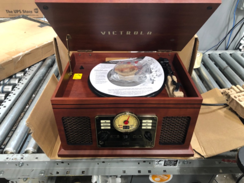 Photo 2 of Victrola Nostalgic 6-in-1 Bluetooth Record Player & Multimedia Center with Built-in Speakers - 3-Speed Turntable, CD & Cassette Player, FM Radio | Wireless Music Streaming | Mahogany
