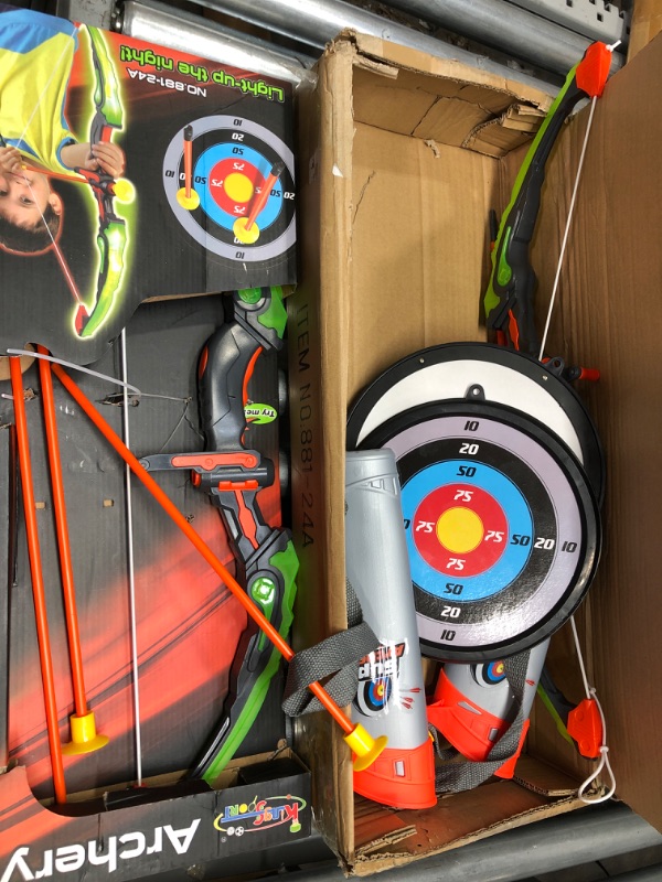 Photo 2 of 2 Pack Set Bow and Arrow Archery Toy Set for Kids, LED Light Up Archery Set with 2 Bow 20 Suction Cup Arrows 2 Target & 2 Quiver, Outdoor Toys Archery Set for Kids Boys & Girls Ages 3 -12 Years Old
