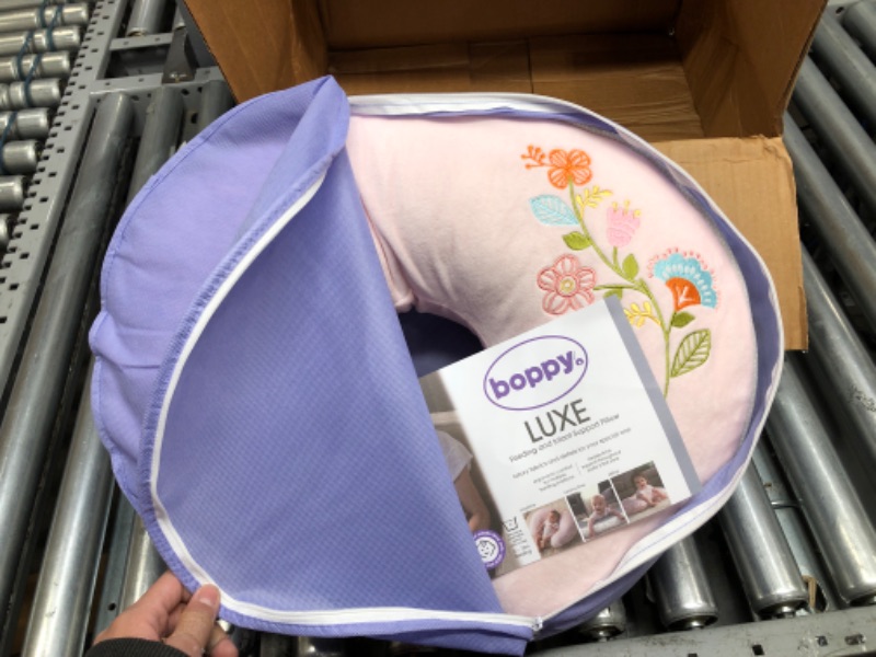 Photo 2 of Boppy Nursing Pillow and Positioner—Luxe | Pink Sweet Safari with Embroidery | Breastfeeding, Bottle Feeding and Baby Support | With Removable Cover in Premium Fabric | Awake-Time Support
