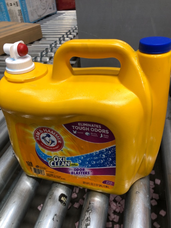 Photo 3 of **SOME SPILLED****ARM & HAMMER Plus OxiClean with Odor Blasters Laundry Detergent, Eliminates Tough Odors, Fresh Burst Liquid Laundry Detergent, 201.6 Fl Oz Bottle Fresh Burst 201.6 Fl Oz (Pack of 1)