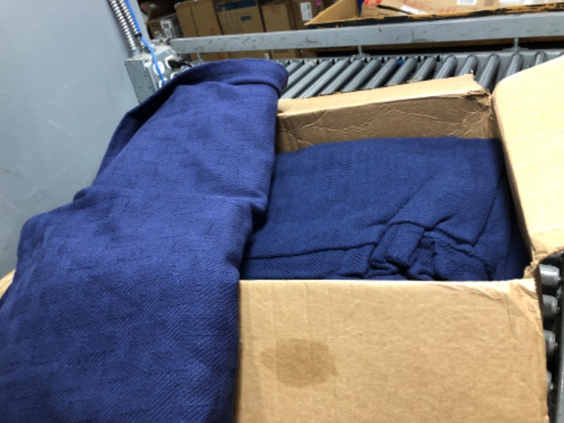 Photo 3 of 2 Glamburg 100% Cotton Bed Blanket, Breathable Bed Blanket Twin Size, Cotton Thermal Blankets Twin Size - Perfect for Layering Any Bed for All Season - Navy
