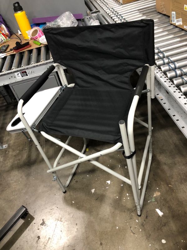Photo 2 of ***BLACK CHAIR**
GOLDCAN Tall Directors Chair Large Size, Foldable Artist Makeup Chair Bar Height, Heavy Duty Camping Chair with Side Table, Cup Holder, Portable Storage Bag, Footrest, 400 lbs Capacity, Blue&Grey
