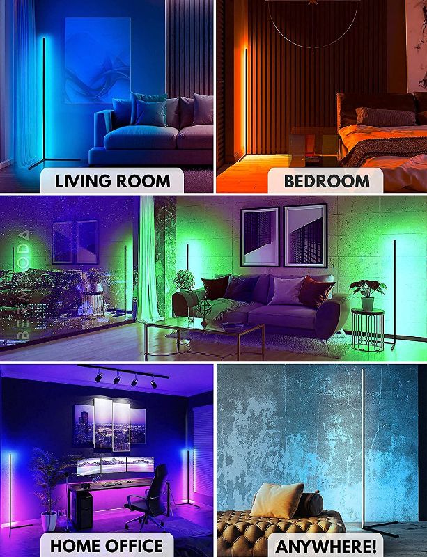 Photo 1 of BERMOODA Corner Floor Lamp - Modern RGB Corner Lamp - 356 Mood Lighting Modes - Dimmable 20W LED Corner Lamp - 55" Tall Minimalist Floor Lamp - Metal Color Changing LED Corner Light 
