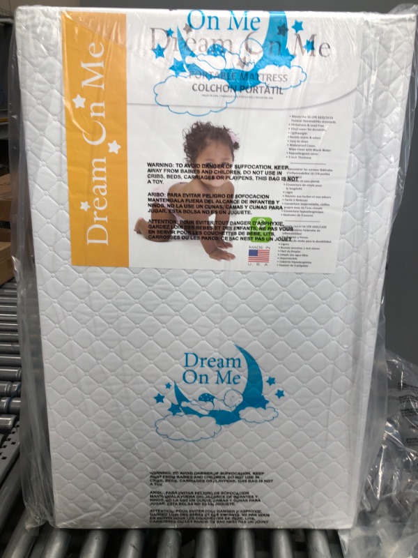 Photo 2 of Dream On Me Holly 3” Fiber Portable Crib Mattress, Greenguard Gold Certified, Waterproof Vinyl Cover, Lightweight Mini Crib Mattress, White
