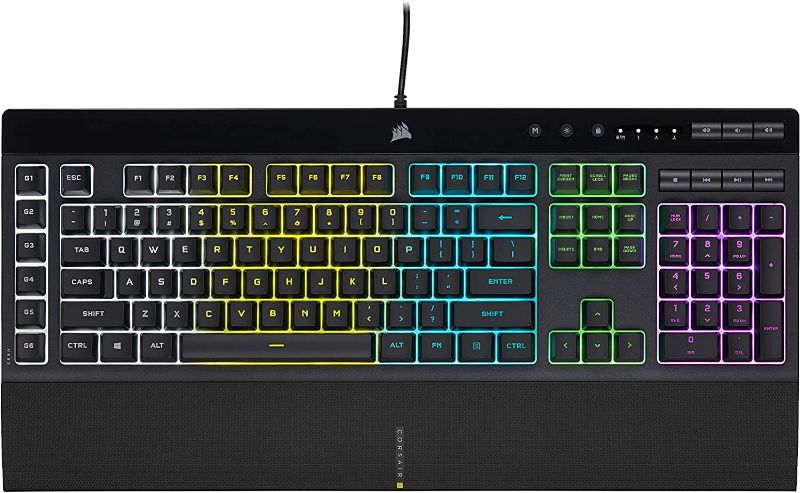 Photo 1 of CORSAIR K55 RGB PRO-Dynamic RGB Backlighting - Six Macro Keys with Elgato Stream Deck Software Integration-IP42 Dust and Spill Resistant-Detachable Palm Rest-Dedicated Media and Volume Keys, Black
