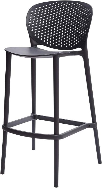 Photo 1 of Amazon Basics High Back Indoor Molded Plastic Barstool with Footrest, Set of 2 - Black
