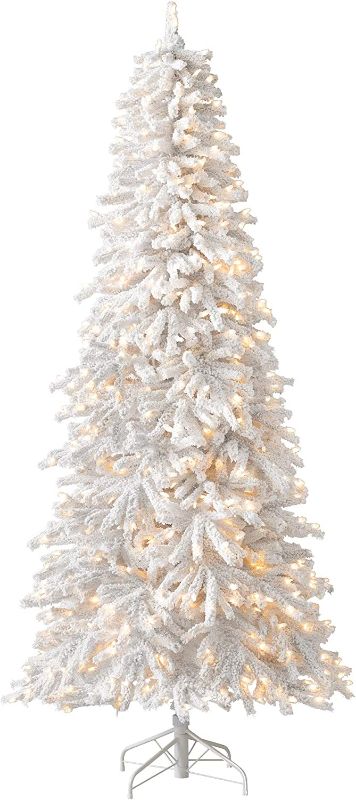 Photo 1 of ***ONLY HALF OF LIGHTS WORK*** Treetopia White Flocked Artificial Christmas Tree | Frozen Fir - 6 Ft | Pre-lit with 500 LED Candlelight Clear Lights | Includes Tree Stand, On/Off Foot Pedal, Extra Bulbs & Fuses