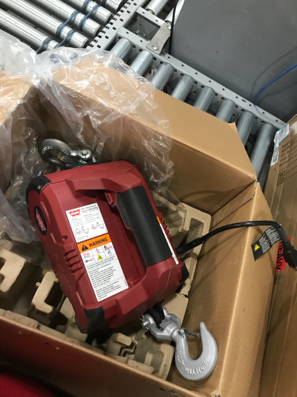 Photo 2 of WARN 885000 PullzAll Corded 120V AC Portable Electric Winch with Steel Cable: 1/2 Ton (1,000 Lb) Pulling Capacity , Red