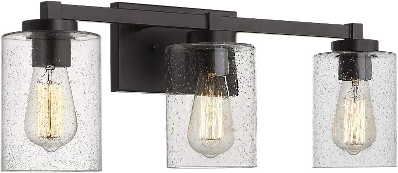 Photo 1 of Beionxii Bathroom Vanity Lights, 3-Light Vintage Wall Sconce Light Fixtures, Oil Rubbed Bronze Finish with Clear Seeded Glass (24.5" W x 8.7" H) - MB9002 Series
