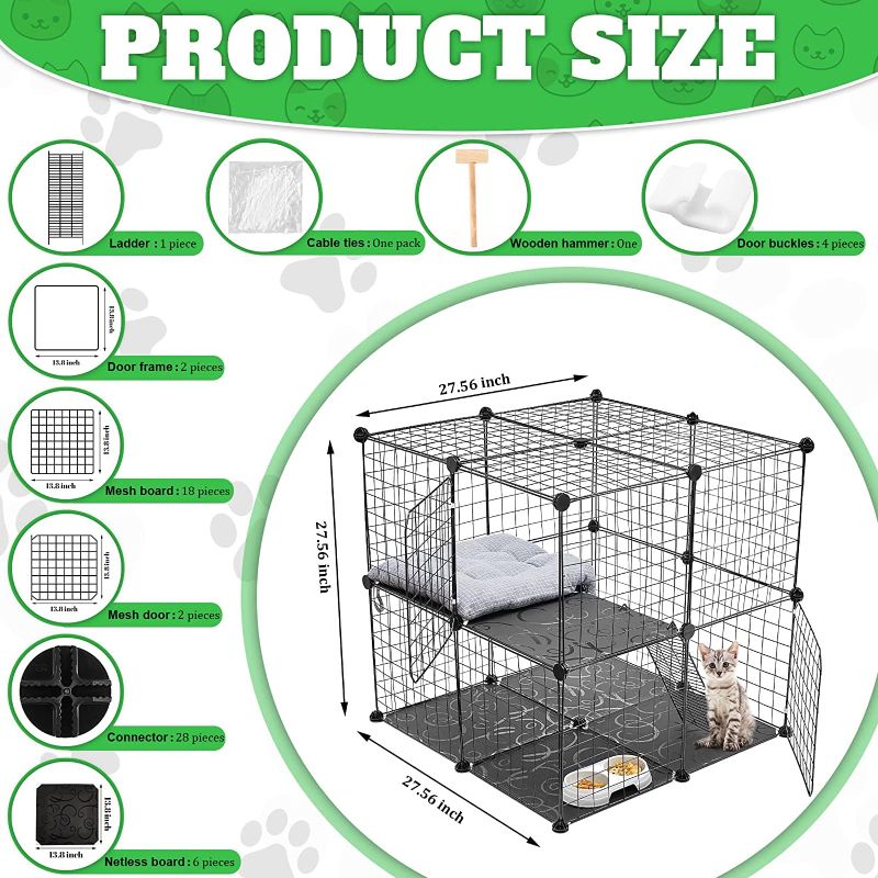 Photo 2 of 2 Tier Large Cat Cage Crate DIY Pet Playpen Detachable Dense Metal Wire Ferret Cage Indoor Cat Kennels for Kitten Puppy Bunny Exercise
