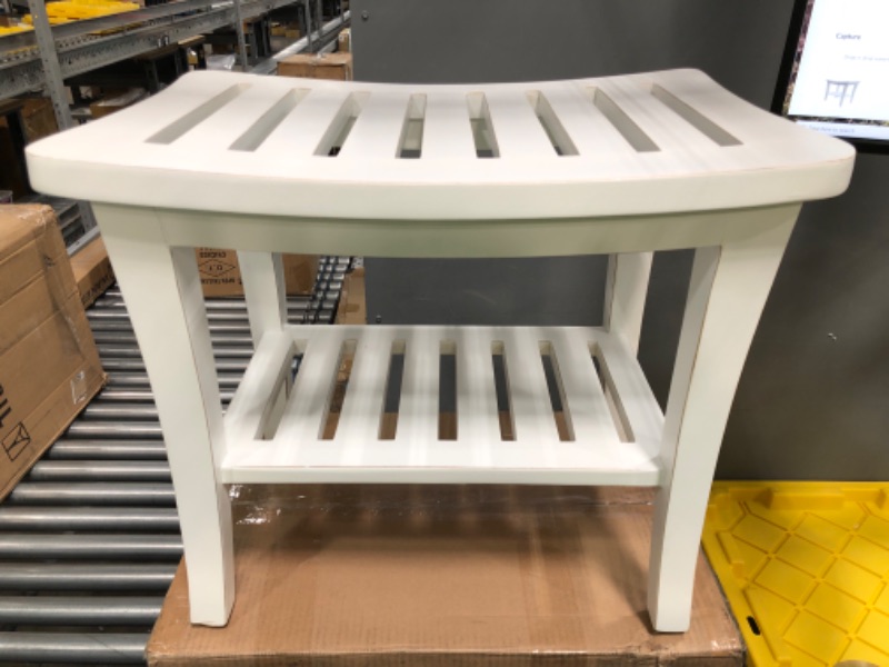 Photo 2 of 5321WH Genuine Distressed Teak Bench, White - 20 X 13.5 X 17.5 in.
