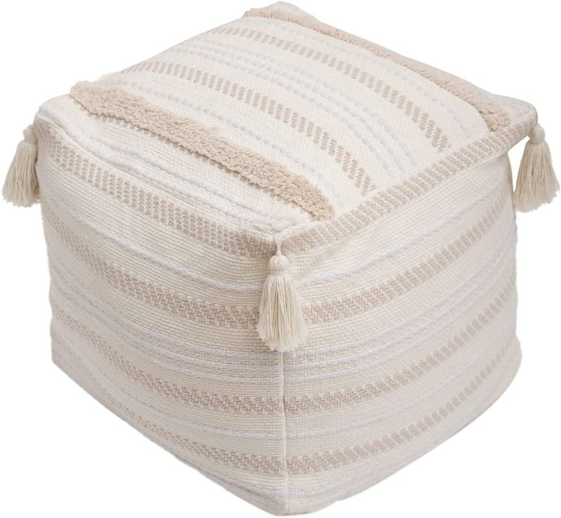 Photo 1 of 
Boho Neutral Decorative Square Unstuffed Pouf - Braided Handwoven Casual Ottoman Pouf Cover with Tassels and Cute Soft Tufted Footrest/Cushion for Bedroom Living Room, 18" x18”x16
