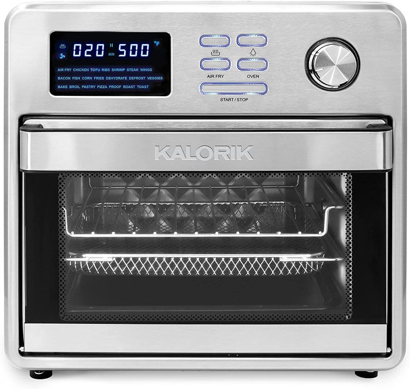 Photo 1 of Kalorik Air Fryer Toaster Oven, MAXX® AFO 47797 SS 16 Quart, 9-in-1 Toaster Oven Air Fryer Combo - Roaster, Toaster, Baking, Broiler, Grill, Dehydrator, 21 Smart presets, 5 Accessories, Cookbook, 500°F Easy to Use, 1750W, Stainless Steel