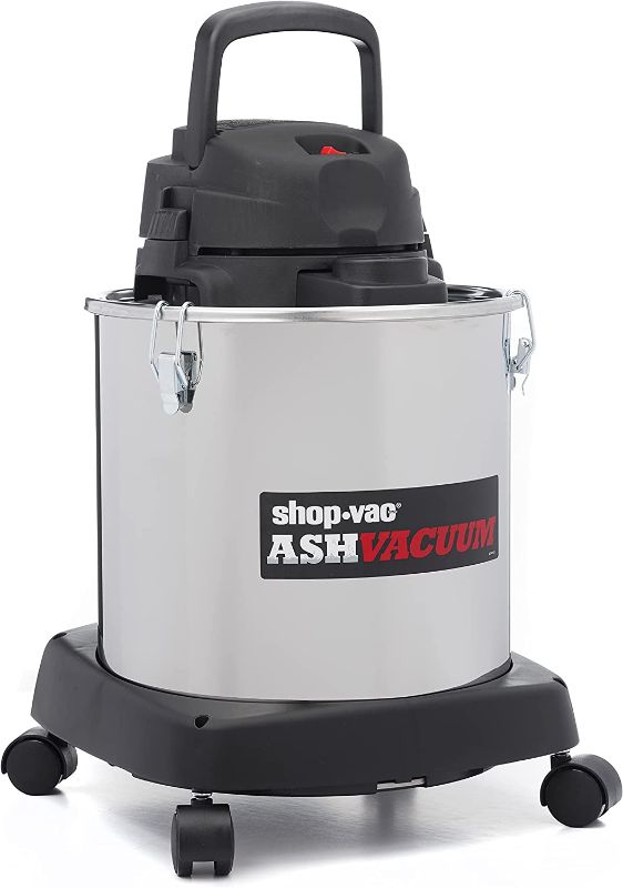 Photo 1 of Shop-Vac 4041400 Ash Dry Vac with Dolly, Stainless Steel Tank, 5 gal, Long Hose, 6.3 Amps, (1-Pack)