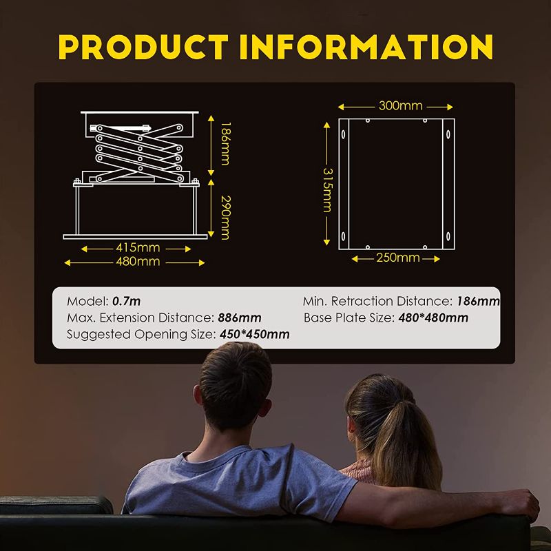 Photo 2 of CGOLDENWALL Electric Projector Lift, Ultra-Thin Hidden Motorized Projector Mount Hanger, with Remote Control, for House Cinema Church Hall School Running Distance: 70cm/ 27.6 inches 110V
