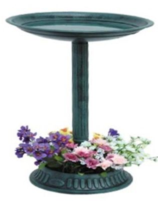 Photo 1 of Alpine Corporation 25" Tall Outdoor Birdbath with Planter Yard Statue, Green
