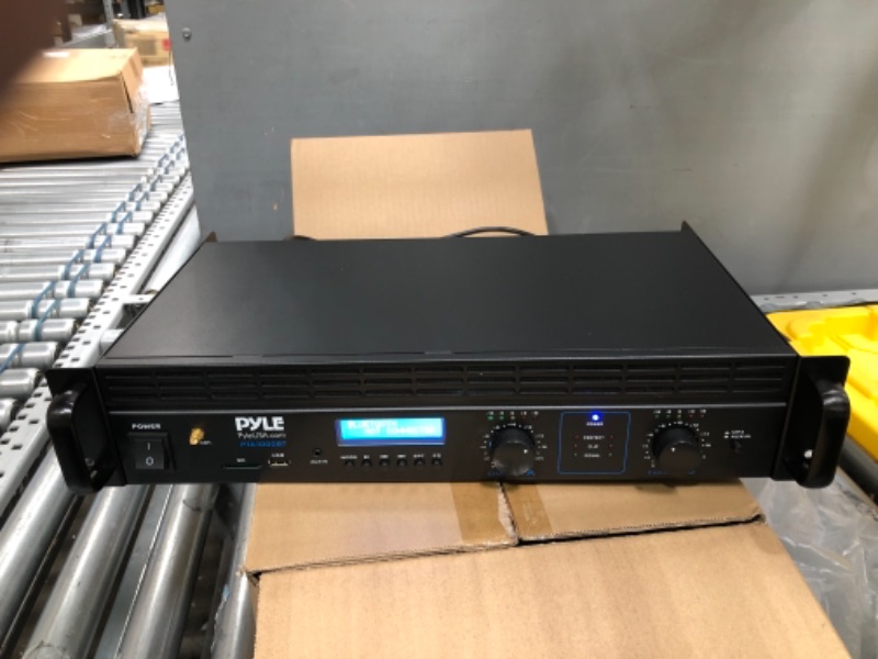 Photo 2 of 2-Channel Bluetooth Power Amplifier - 2000W Bridgeable Rack Mount Pro Audio Sound Wireless Home Stereo Receiver w/TRS XLR Input, LCD, Bridge Mode, Cooling Fan - Entertainment Speaker System - Pyle
