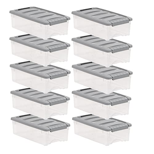 Photo 1 of Amazon Basics 5 Quart Stackable Plastic Storage Bins with Latching Lids- Clear/ Grey- Pack of 10
