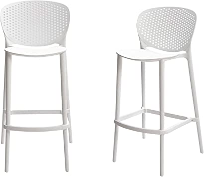 Photo 1 of Amazon Basics High Back Indoor Molded Plastic Barstool with Footrest, Set of 2 - White