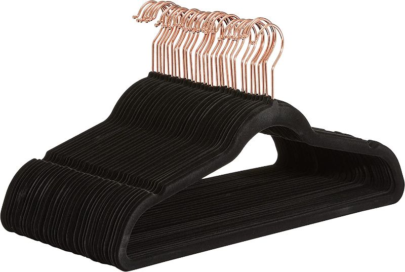 Photo 1 of Amazon Basics Slim, Velvet, Non-Slip Suit Clothes Hangers, Black/Rose Gold - Pack of 30
