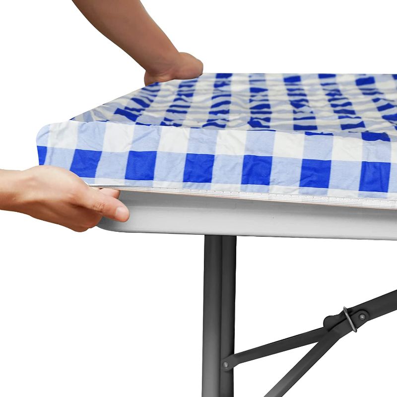 Photo 1 of Byliable 6ft Portable Folding Table with Blue Fitted Tablecloth
