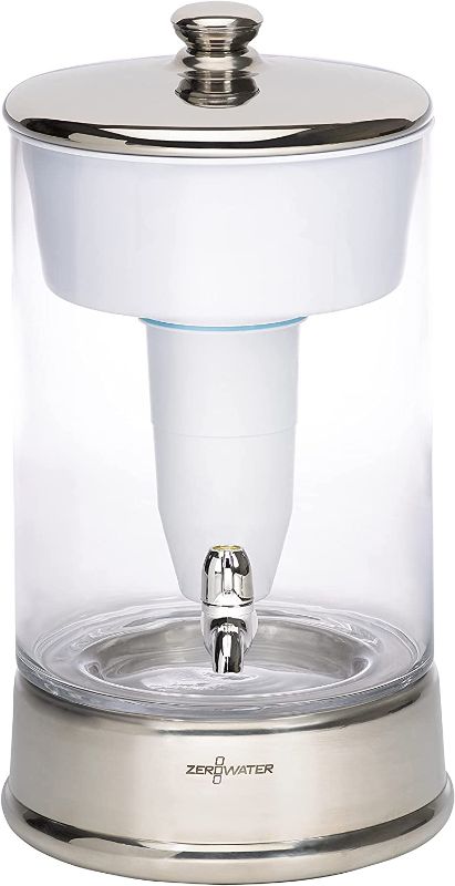 Photo 1 of ZeroWater ZBD-040-1, 40 Cup Ready-Pour Glass 5-stage Water Filter DispenserS, Clear Glass With Chrome Stand & 5-Stage Water Filter Replacement, NSF Certified to Reduce Lead, 2 Count (Pack of 1), White
