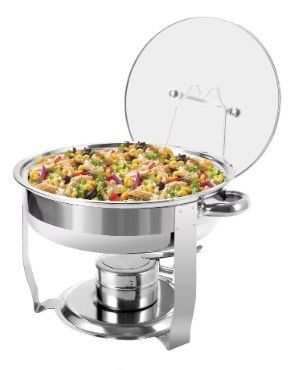 Photo 1 of BriSunshine Round Chafing Dish Buffet Set, Stainless Steel Catering Food Warmer, Chaffing Server Set Buffet with Glass Lid & Holder for Weddings Parties Banquets Events
