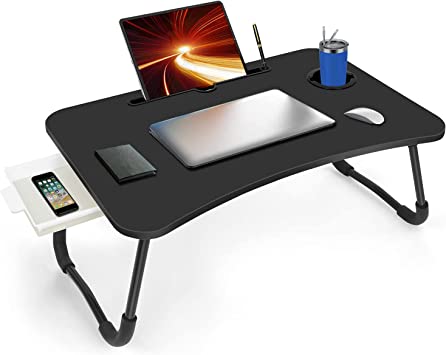 Photo 1 of Fayquaze Laptop Bed Table, Portable Foldable Laptop Bed Desk with Storage Drawer and Cup Holder, Lap Desk Laptop Stand Tray Table Floor Table Serving Tray for Eating, Reading and Working
