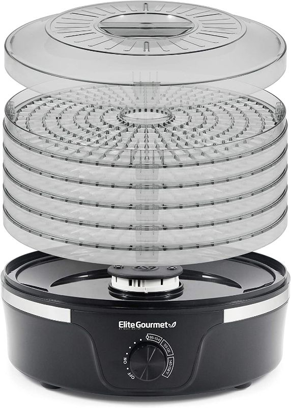 Photo 1 of Elite Gourmet EFD319 Food Dehydrator, 5 BPA-Free 11.4" Trays Adjustable Temperature Controls, Jerky, Herbs, Fruit, Veggies, Dried Snacks, Black
