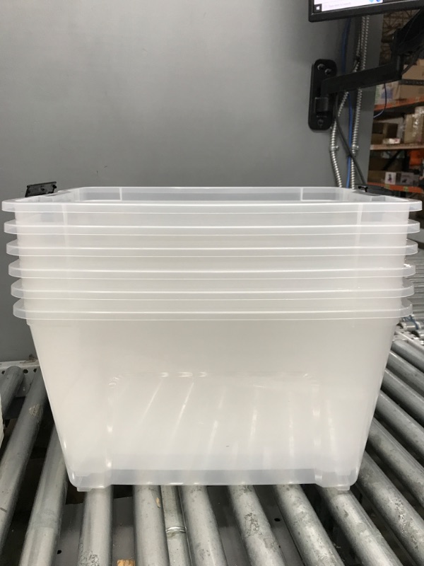 Photo 2 of IRIS USA 53 Qt. Plastic Storage Bin Tote Organizing Container with Durable Lid and Secure Latching Buckles, Stackable and Nestable, 6 Pack, clear with Black Buckle f) 53 Qt. - 6 Pack