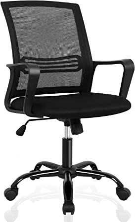 Photo 1 of Office Chair, Ergonomic Office Chair Lumbar Support Home Office Desk Chair Computer Chair Mesh Swivel Chair Task Chair Study Chair Mid Back Office Chair with Wheels and arms, Dark Black
