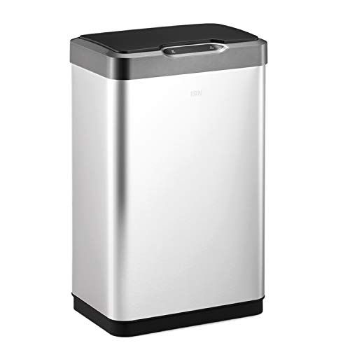 Photo 1 of **major damage, view photos**
EKO Mirage-T 50 Liter / 13.2 Gallon Touchless Rectangular Motion Sensor Trash Can, Brushed Stainless Steel Finish
