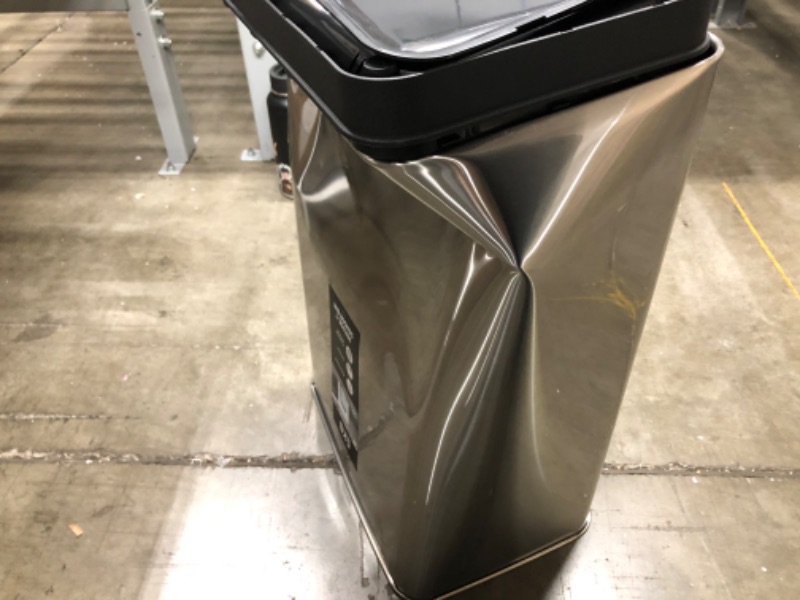 Photo 6 of **major damage, view photos**
EKO Mirage-T 50 Liter / 13.2 Gallon Touchless Rectangular Motion Sensor Trash Can, Brushed Stainless Steel Finish
