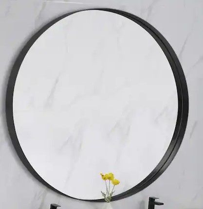 Photo 1 of 28 in. H x 28 in. W Modern Round Framed Aluminum Alloy Black Wall Mirror Decorative Mirror
