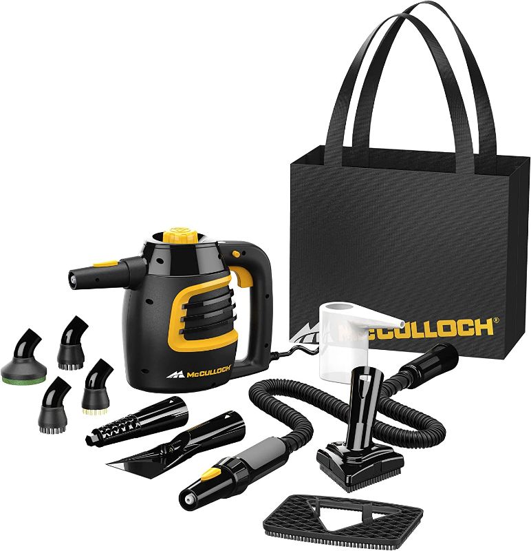 Photo 1 of **OPENED**
McCulloch MC1230 Handheld Steam Cleaner with Extension Hose, 11-Piece Accessory Set, Chemical-Free Cleaning, Black

