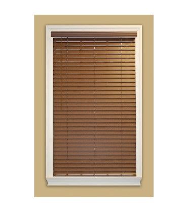 Photo 1 of allen + roth  Cordless Faux Wood 2-in Slat Width 34.5-in x 64-in Cordless Bark Faux Wood Room Darkening Horizontal Blinds
