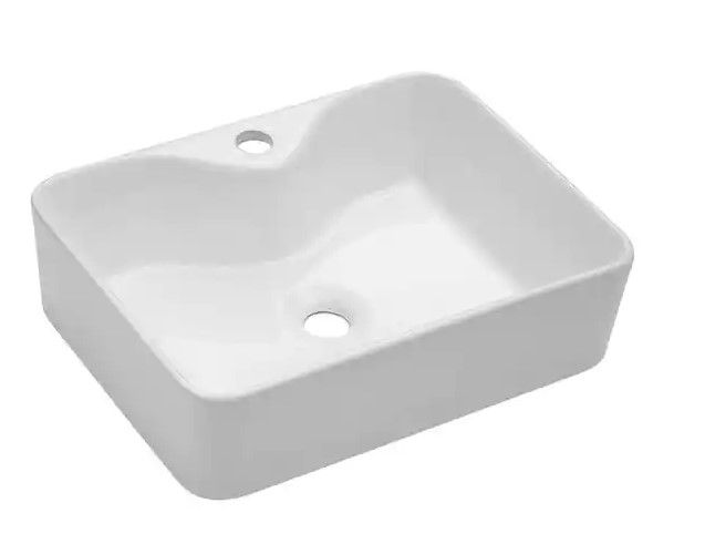 Photo 1 of 19 in. x 15 in. Bathroom Sink Modern Rectangle Above in White Porcelain Ceramic Vessel Vanity Sink Art Basin
