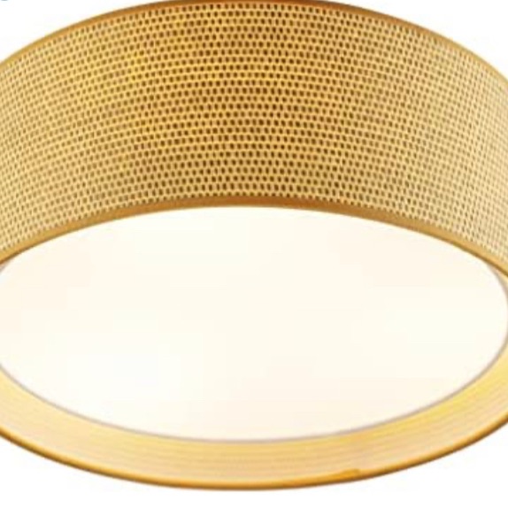 Photo 1 of WINGBO 15.7" Modern 3-Light Flush Mount Ceiling Light Fixture with Fabric & Acrylic Double Drum Shade for Bedroom Living Room Dining Room Hallway Entryway, Flaxen