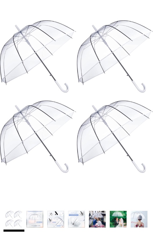 Photo 1 of 14 Pieces Clear Wedding Umbrella Automatic Open Rounded Umbrella Windproof Bubble Umbrella J Handle Large Canopy Stick Umbrella for Bride Groom Photography Rain Ceremony