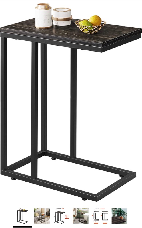 Photo 1 of WLIVE Snack Side Table, C Shaped End Table for Sofa Couch and Bed, Charcoal Black