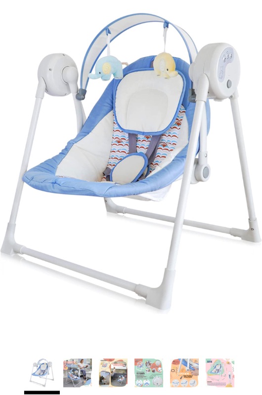Photo 1 of Electric Portable Baby Swing, Baby Swing for Infants to Toddler with Intelligent Music Vibration Box, Baby Electric Swing for 6-25 lb, 0-12 Months, Folds for Easy Travel, Blue1011934008
