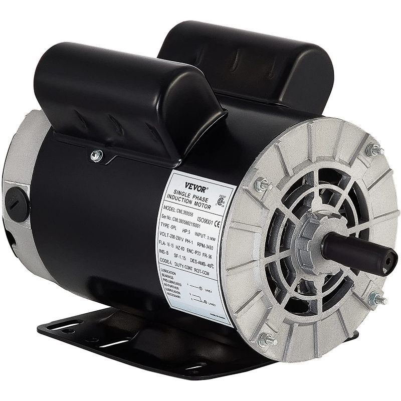 Photo 1 of ****UNABLE TO TEST****
VEVOR Air Compressor Electric Motor, 5 HP SPL 3450 RPM, 208-230 Volt 3.1 KW Single Phase, 56 Frame 5/8" Keyed Shaft 60 Hz, Commercial-Duty CCW Rotation, 1.88" Shaft Length NEMA for Air Compressors
