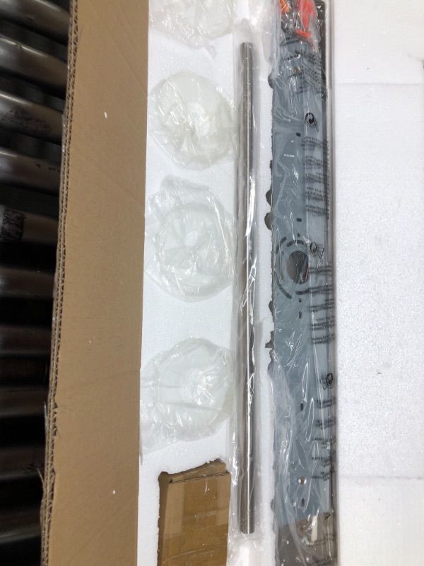 Photo 1 of *** PARTS ONLY***
***UNKNOWN FUNCTION***
4-Light Bathroom Vanity Light Fixture, 5 Piece All-in-One Bath Sets, Bar, Towel Ring, Robe Hook, Toilet Paper Holder, Brushed Nickel with White Frosted Glass Vanity Light
