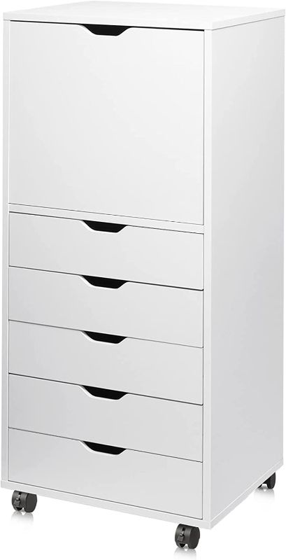 Photo 1 of ****PARTS ONLY***
DEVAISE 5-Drawer Wood Dresser with Top Cabinet Storage, Mobile Chest of Drawers, Wide Storage Space for Home Office, White
