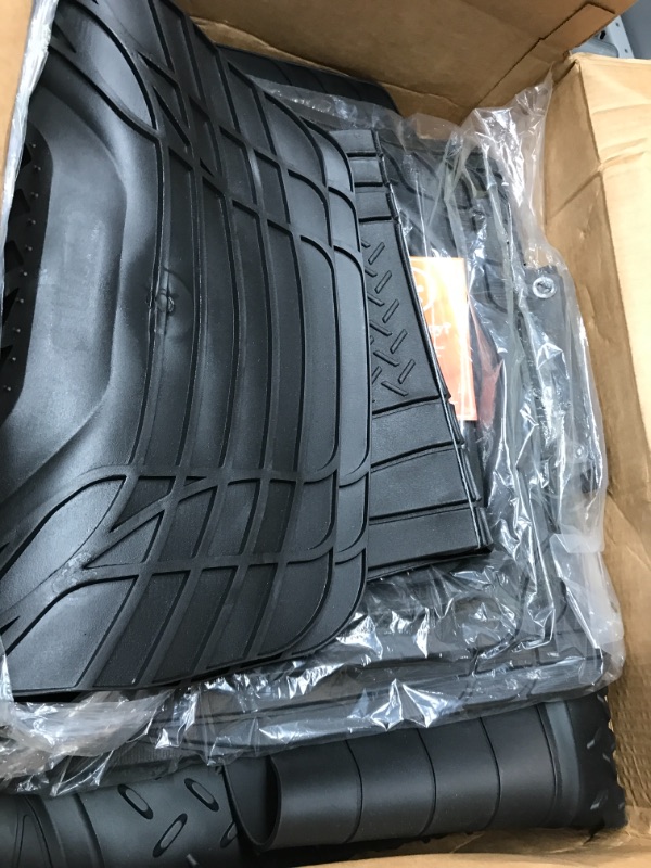 Photo 2 of Motor Trend Original FlexTough Black Rubber Car Floor Mats with Cargo Liner - All Weather Automotive Floor Mats, Heavy Duty Trim to Fit Design, Odorless Floor Liners for Cars Truck Van SUV