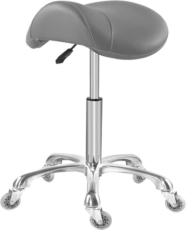 Photo 1 of Saddle Stool Chair for Massage Clinic Spa Salon Cutting, Saddle Rolling Stool with Wheels Adjustable Height (Grey)
